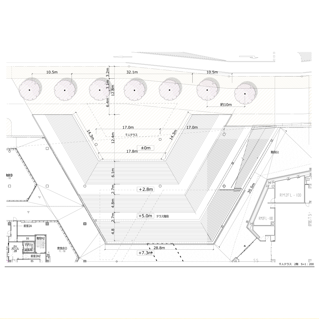 千人テラス　スケール平面図