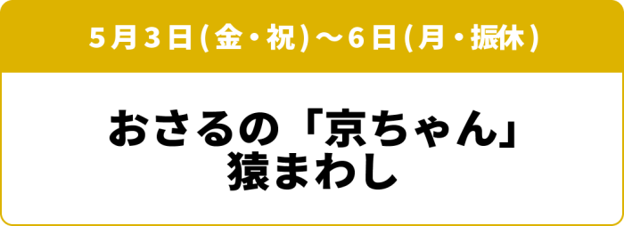 5月3日(金・祝)～6日(月・振休) おさるの京ちゃん猿まわし